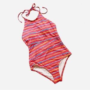 J McLaughlin Nicola One Piece Bathing Suit in Coral/Orange Stripe Size 8 NEW